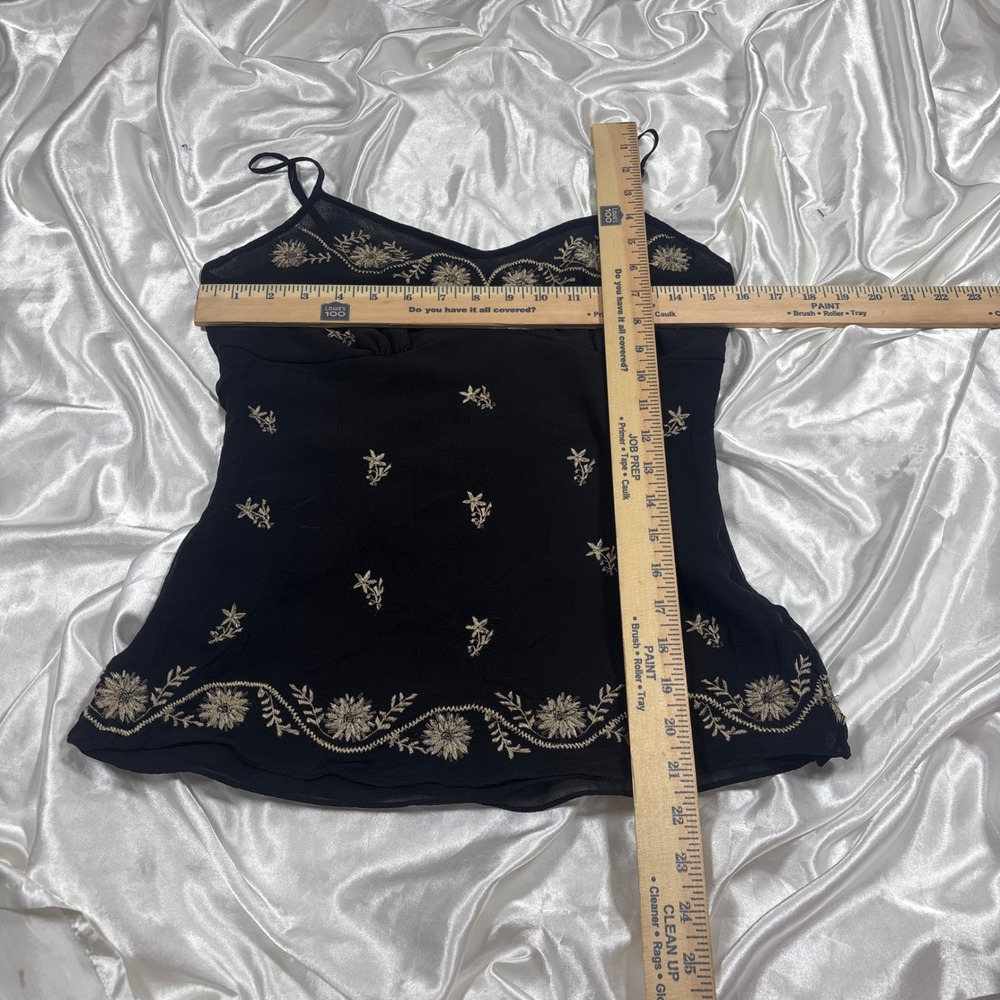 y2k Cami Top Black Excellent Willi Smith Silk Embroidered Beaded Floral Tank - Picture 7 of 7